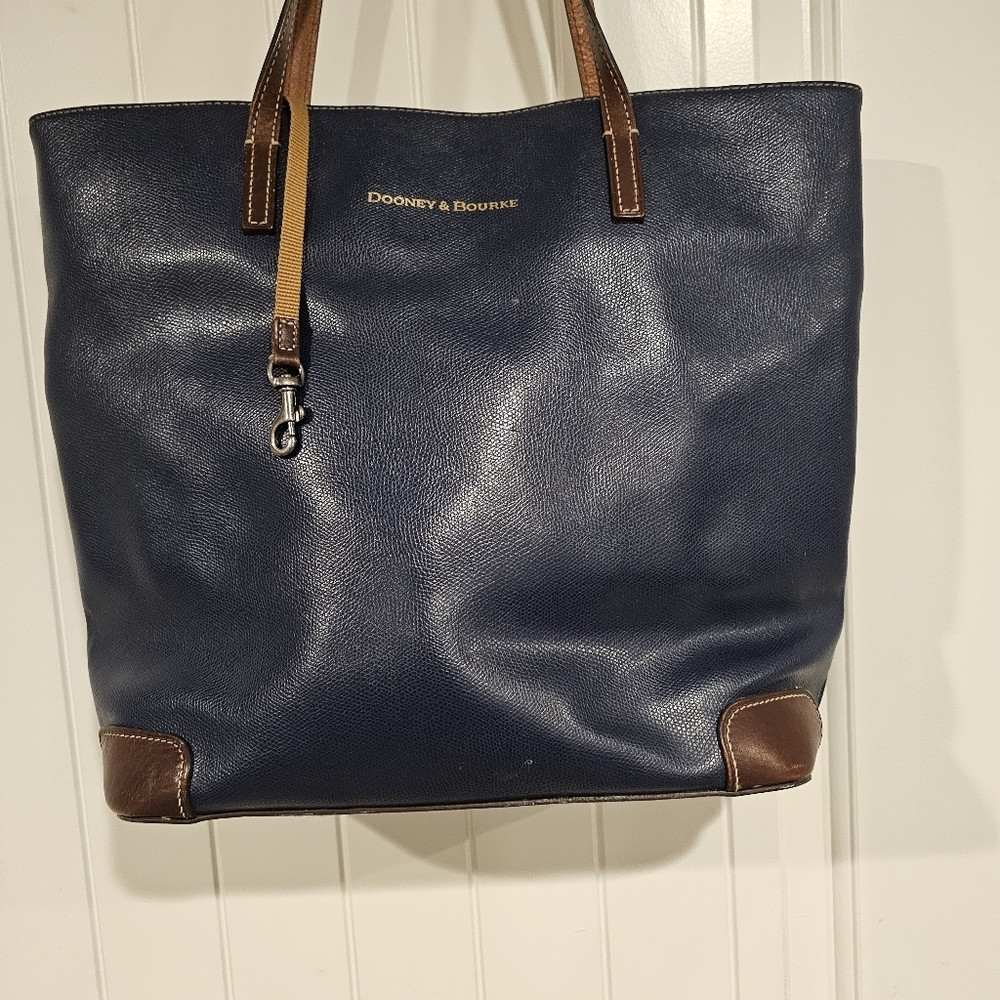 Dooney Bourke Vintage Navy Brown pebble grain leather large tote satchel - Picture 3 of 15